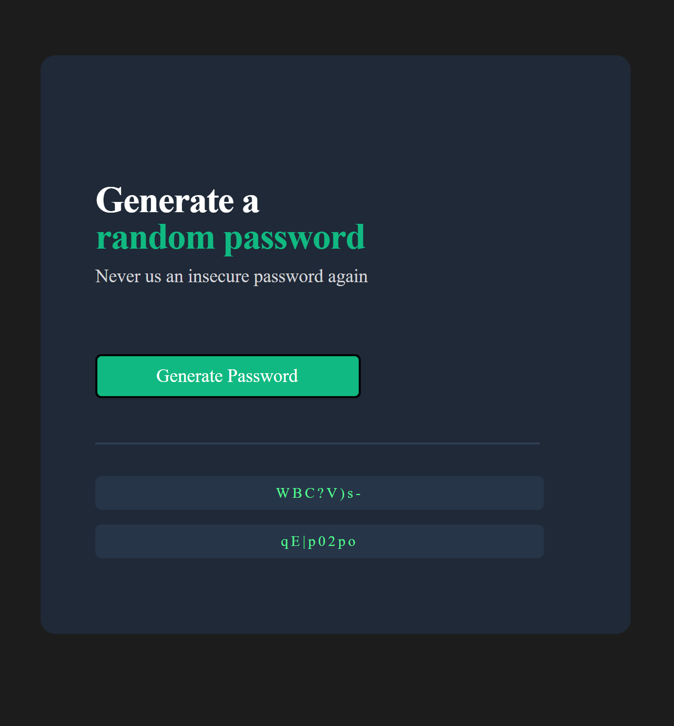 An image of a password-generator app